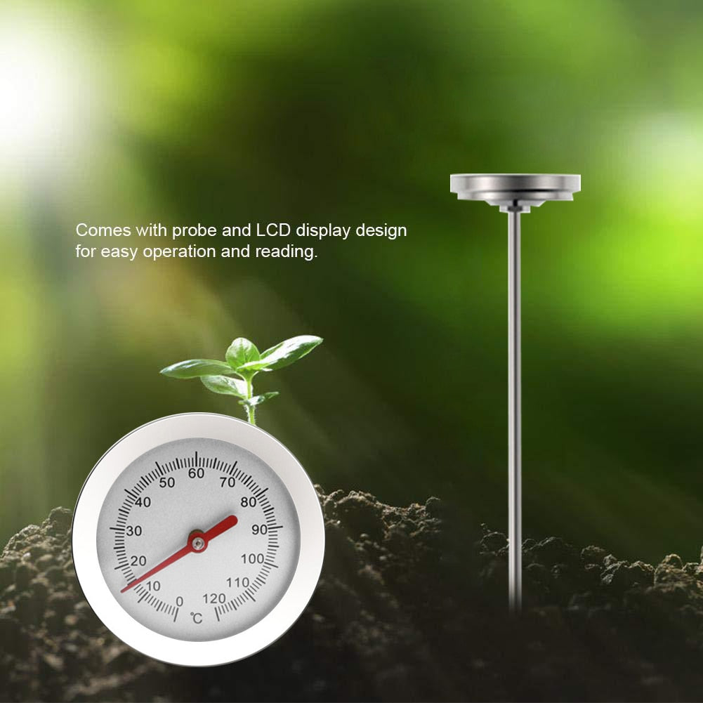 50cm Compost Soil Tester Meter Measuring Probe Stainless Steel Thermometer Temperature Monitor for Garden Lawn Plant Pot Tools