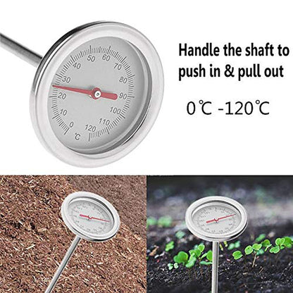 50cm Compost Soil Tester Meter Measuring Probe Stainless Steel Thermometer Temperature Monitor for Garden Lawn Plant Pot Tools